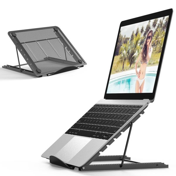 Jumkeet Laptop Stand,Foldable Portable Ventilated Desktop Laptop Holder,Universal Lightweight&Adjustable Ergonomic Tray Mount Compatible with iM(ac)/Laptop/Notebook Computer/Tablet (Black)