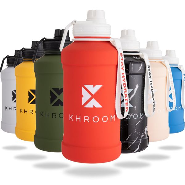 Khroom Edelstahl Trinkflasche 1,3L & 2,2L – Kohlensäure geeignet, auslaufsicher, spülmaschinenfest, einwandig, BPA-frei | Metall Trinkflasche | 2 Liter XXL Water Jug | Outdoor- & Sportflasche Rot
