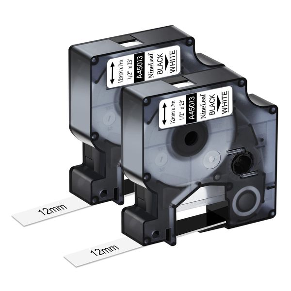 NineLeaf replacement black on white label tape compatible for DYMO label manufacturers