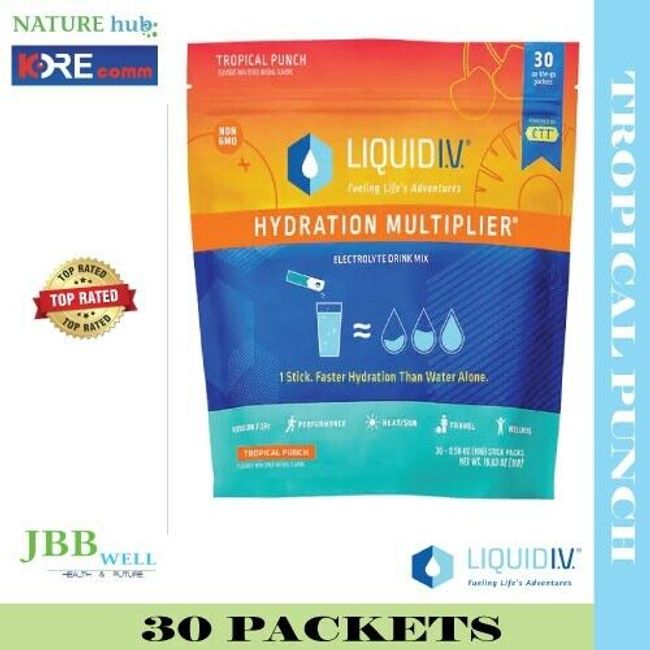 Liquid I.V. Hydration Multiplier, 30 Individual Stick  Tropical Punch Exp. 03/25