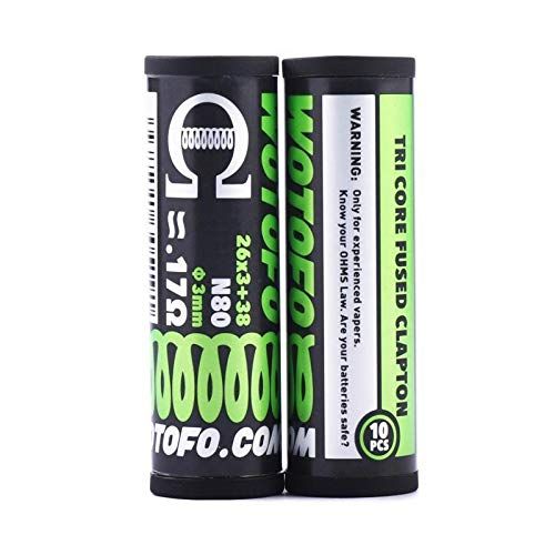 Wotofo Tri Core Fused Clapton Prebuilt Coils 10pcs N80 (Wotofo Tricore Fused Clapton Prebuilt Coils 10 Pack Nichrome 80)(0.17Ω(26GA*3+38GA)