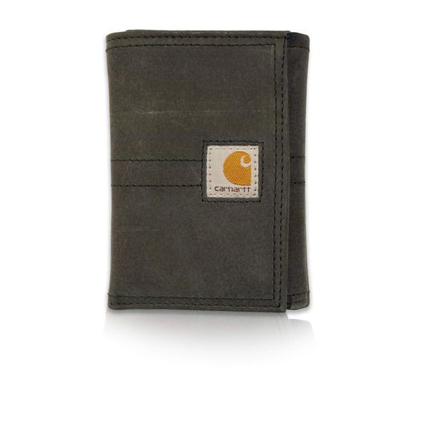 Carhartt Men's Standard Trifold, Durable Wallets, Available Canvas Styles, Saddle Leather (Black), One Size