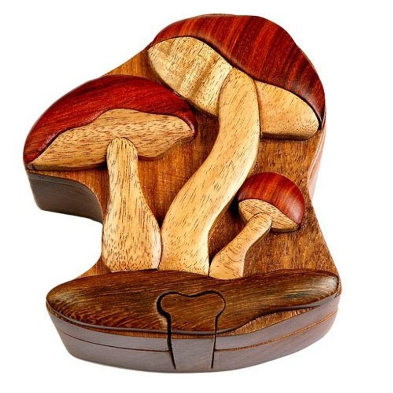 Mushroom - All Natural Wood Intarsia Puzzle Box - Handcrafted with ...
