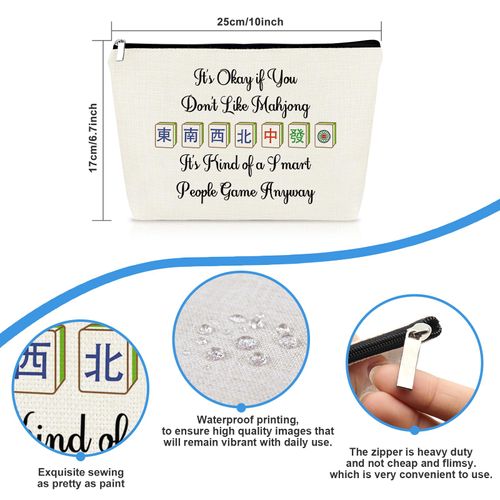 Mahjong Gifts Makeup Bag Mahjong Lover Gift for Women Travel Cosmetic Bag Gambling Gifts for Grandma Aunt Mom Sister Besite Friend Birthday Christmas Retirement Gift Zipper Toiletry Pouch