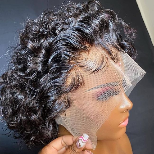 Czrleaty Pixie Cut Wig Human Hair Short Curly Lace Front Wigs Human Hair 13X1 Pixie Wigs for Black Women Pre Plucked Short Curly Pixie Cut Lace Front Wigs Human Hair