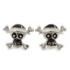 20mm L/Black/White Enamel Skull & Crossbones Stud Earrings/Silver Tone