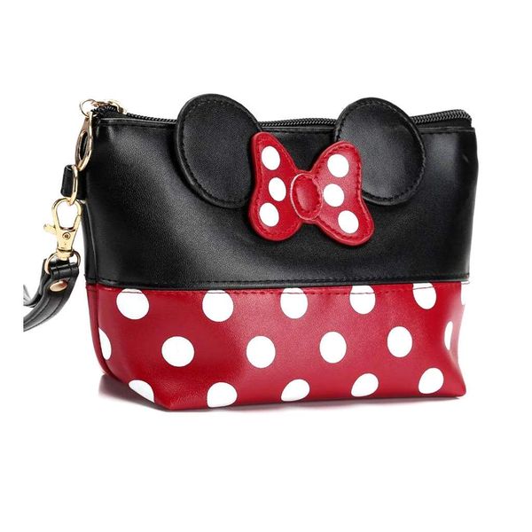 Mouse Ears Style, trousse per cosmetici, da donna, in stile cartone animato, per borsetta da trucco, chiavi, auricolari, rossetto, colore rosso e nero