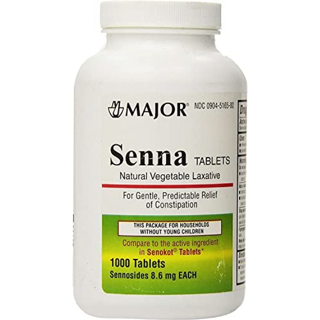 Major Senna 8.6mg Natural Vegetable Laxative Tablets, 1000 Count