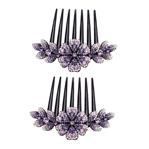 Mikinona 2pcs Hair Comb Bride Headpieces for Wedding Rhinestone Headpiece Wedding Headpiece for Bride Bridal Headpiece Bride Tiara Wedding Tiara Purple Crystal Flowers Alloy Miss