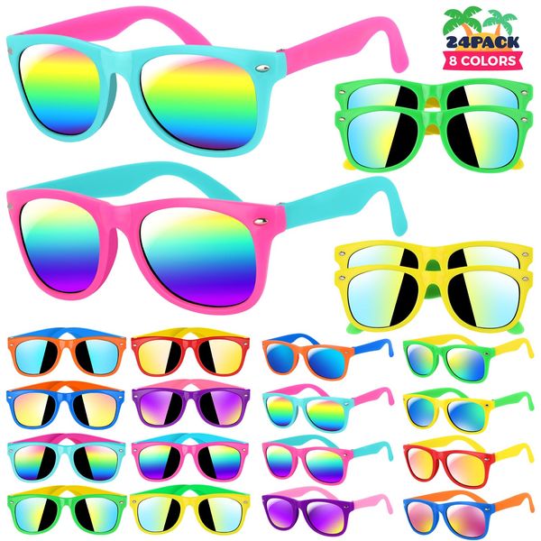 GIFTINBOX 24pack Kids Sunglasses Bulk,Kids Sunglasses Party Favor，Neon Sunglasses For Kids Boys Girls Age 3-8,Party Favors For Kids 3-5 with UV400 Protection Pool Beach Birthday Party Favors