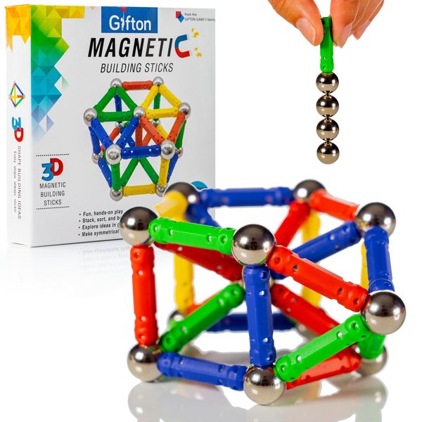 Gifton - Magnetic Building Sticks Blocks Toy Set 30pc – Kids Educational Construction Fidget Magnet Toys Gift For Boys Girls Age 6 7 8 Year Old - Christmas Stocking Fillers (1 Pack)