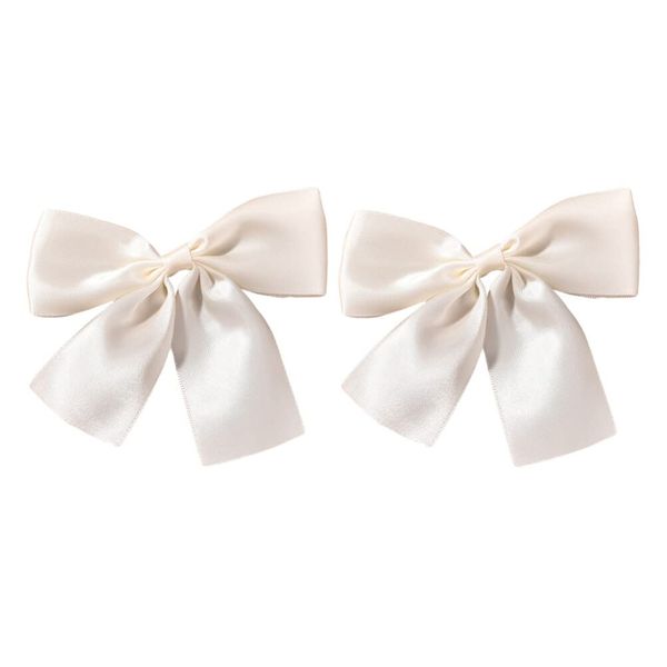 SOLUSTRE Hair Bow Grosgrain Ribbon Color Hair Accessory White Elegant Hair Bow Clips Suit for Wedding Party Bride Girl Little Teen Toddler Girls, 2Pcs