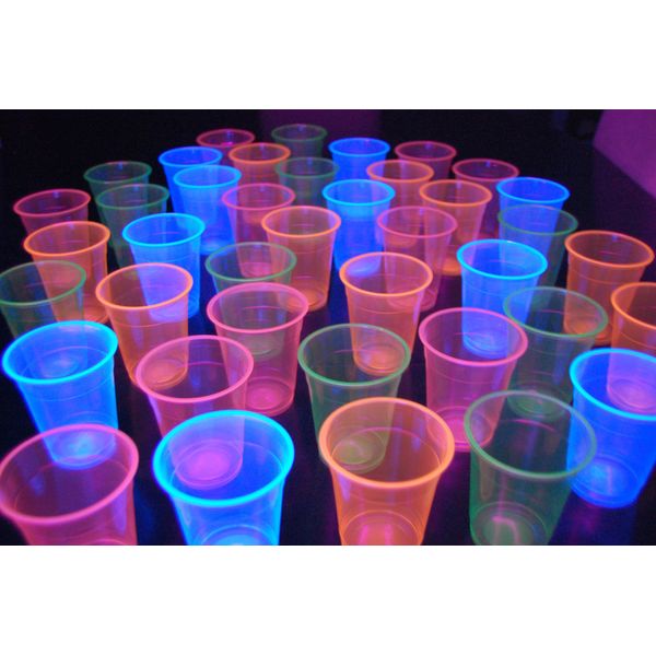 DirectGlow 12oz Neon Assorted Blacklight Reactive Soft Plastic Cups (Multicolor, 40)
