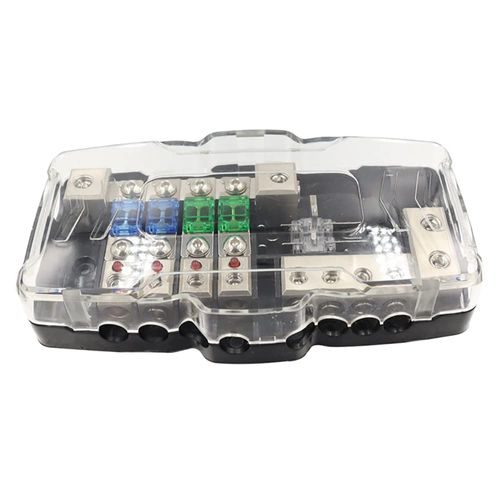 RAGBUSCLE 0/4GA Input 4-Way Camper Car Audio Distribution Fuse Block with Ground, 30A 60A 80A Fuse for Cars, SUVs, buses, RVs, yachts, ships, Multi-Functional Mini ANL Fuse Box Distribution Block