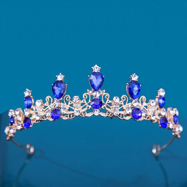 Rhinestone Princess Tiara Hair Band Bridal Wedding Prom Crown For Little Girl Costume Party Accessories (Blue)