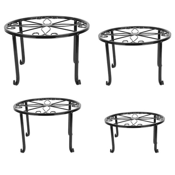 4Packs Iron Plotted Plant Stands Shelves Heavy Duty Round Flower Pot Holder Rack Home Yard Garden Patio Décor - Black