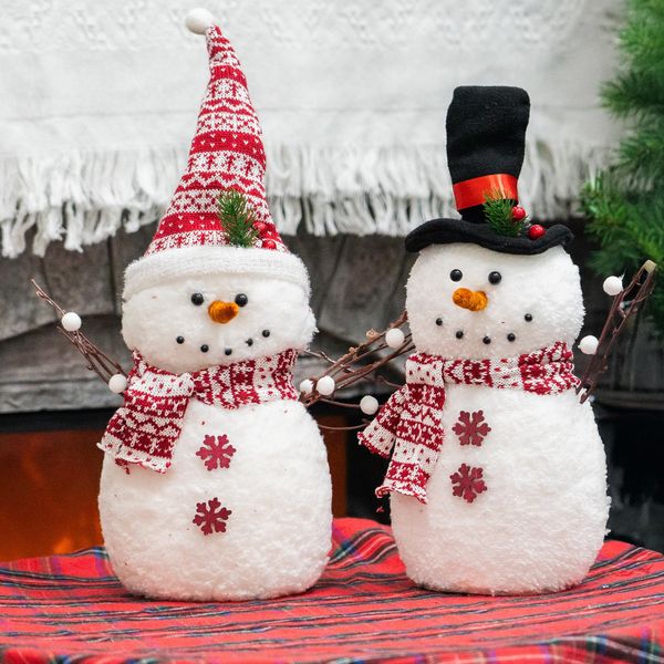 NEROSUN 2 Pack Christmas Snowman Decorations, Collectible Snowman Doll Christmas Tabletop Decor with Pine Cone for Indoor Home Kitchen Fireplace Office Living Room Xmas Gifts Holiday Party