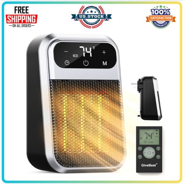 800W Wall Outlet Space Heater with Remote LED Display Plug in Electric Heater Rv