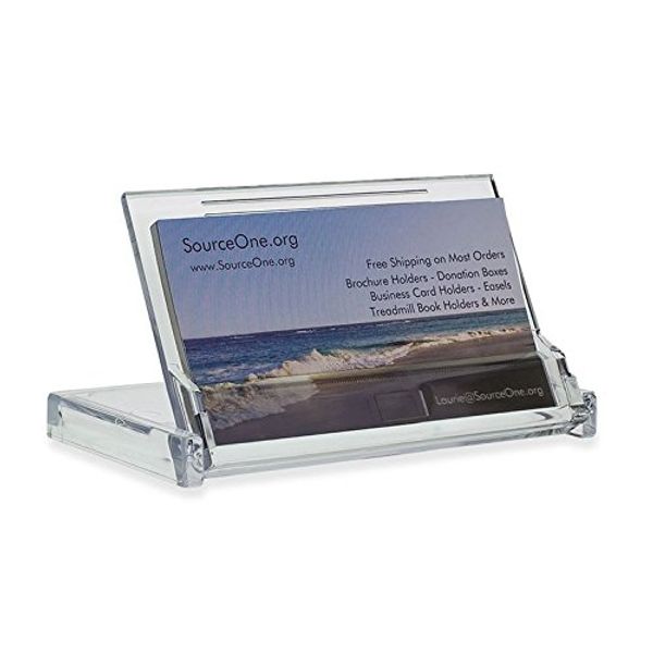 SOURCEONE.ORG Deluxe Flip Up Clear Acrylic Business Card Holder Display - Portable Style