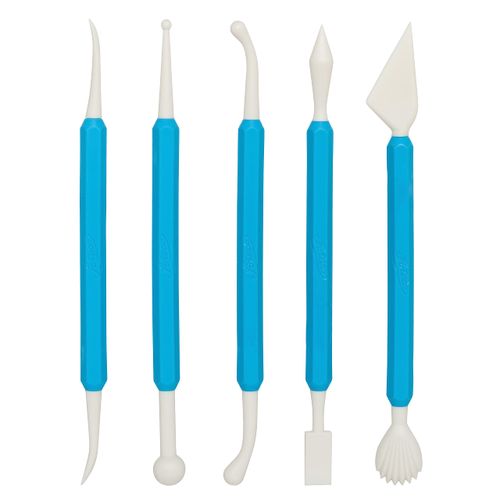 Ateco Sculpting Tool Set for Sugar Paste Decorations, 5 Piece Set with 10 Shapes, Food Grade Plastic with Non-slip Handles,White
