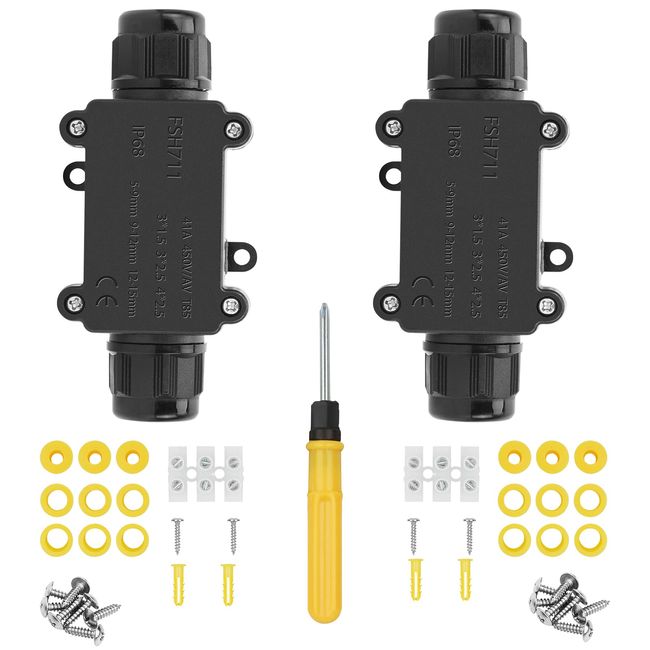 2 Stück Abzweigdose Wasserdicht IP68, 2 Wege Verteilerdose Außen Outdoor Verteilerdose Kabelverbinder Aussen Erdkabel Klemmdose Elektrischer Außenverteilerdose für Kabeldurchmesser Ø4mm-15mm,Schwarz