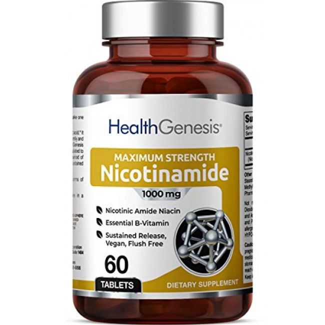 HEALTH GENESIS Nicotinamide 1000 mg Extra Strenght 60 Tablets ~ Exp 3/26