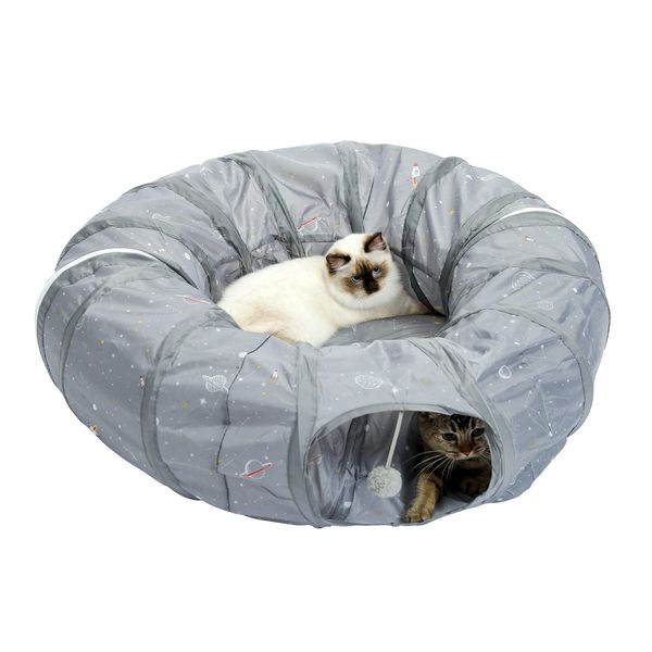 PAWZ Road Cat Tunnel, Cat Toy, Circle, Donut-Shaped, Long Toy, Single Play, Cat Bed, Crunchy, Foldable, Space Saving, Easy Storage, Relieves Lack of Exercise, Popular, Tire Tunnel, Stress Relief, 10.2