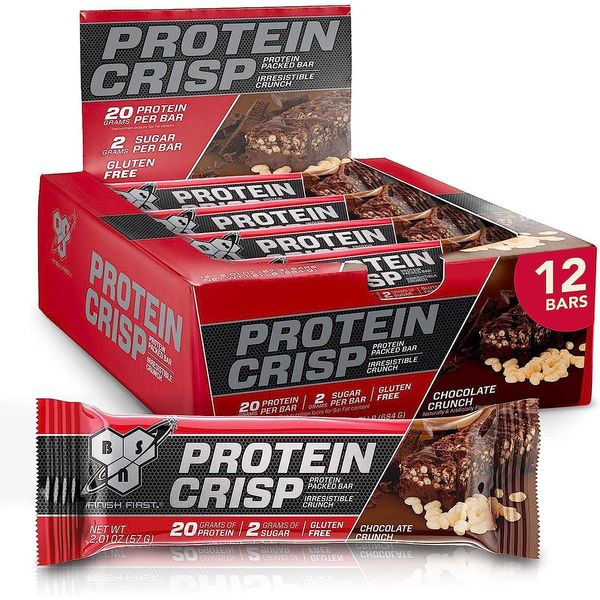 BSN Protein WPI Protein Bars - Syntha-6's Crisp Whey 20g Gluten Free Low Sugar Chocolate Crunch 12 Bars [07] Vanilla Marshmallow