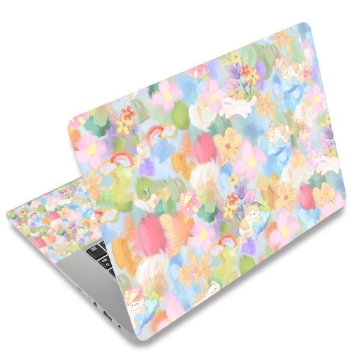 Universal Laptop Skin Protector,Scratch Resistant,Removable Adhesive,Fits Up to 15.6” Laptops - Customizable for Smaller Sizes | Multiple Designs Available (Colorful Flower Cat, 15.6 inch)