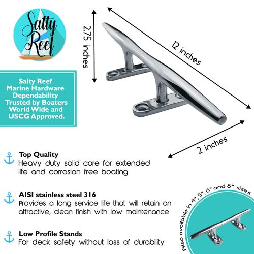 12” Polished Deck Cleat Heavy Duty 316 Marine Grade Stainless Steel