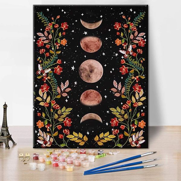 Paint by Numbers Moon Garden Surrounded by Vines and Flowers DIY Acrylic Painting Kit with Brushes Pigment Arts Craft Canvas Oil Painting Artwork for Kids Adults Beginners Wall Decor 16" x 20"