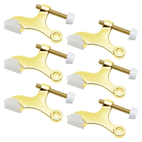 Nuk3y Hinge Pin Heavy Duty Adjustable Door Stop (6 Pack, Polished Brass)