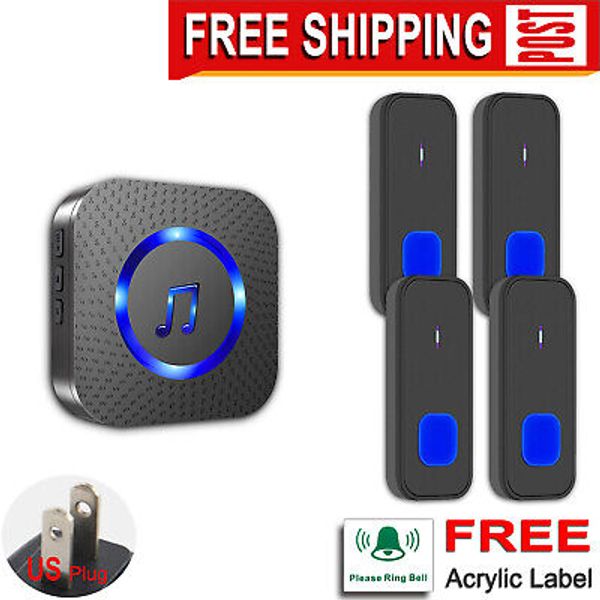 4 doorbell call transmitters With 1 Indoor Ringer Work,Wireless Doorbell,Black