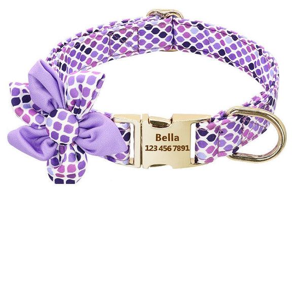 Customizable Floral Print Pet Collar With Engraved Id Tag - Personalized Dog And Cat Accessories - U / M