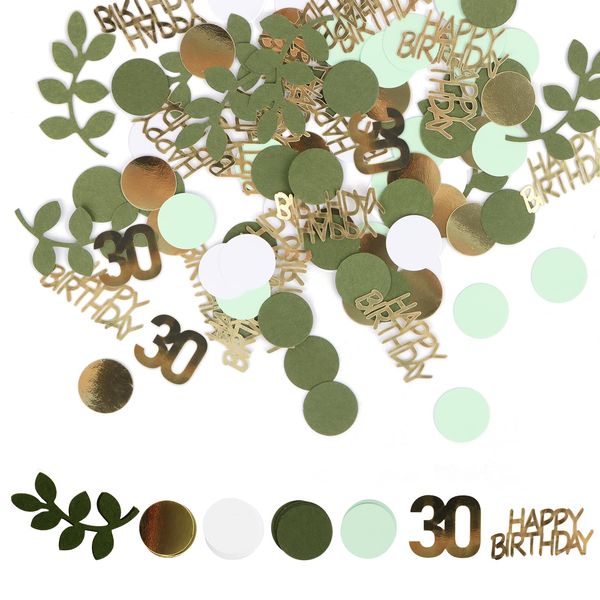 Confetti Green Gold, 400pcs Birthday Decorative Confetti, Happy Birthday Confetti, Birthday Cake Confetti Table Confetti Green Gold Party, Birthday Party Anniversary Table Party Decorations (30th)