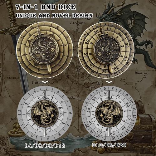 Haxtec Spinner Dice 7-in-1 Metal DND Dice Set Unique Dice Spinner Antique Bronze Rotate Metal D&D Dice for Dungeons and Dragons DND Gifts MTG RPG Role Playing Gaming Dice