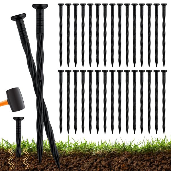 PLULON 60 Pieces 8 Inch Plastic Edging Spikes Landscape Anchoring Spikes Designed for Use with Paver Edging, Weed barriers, Artificial Turf