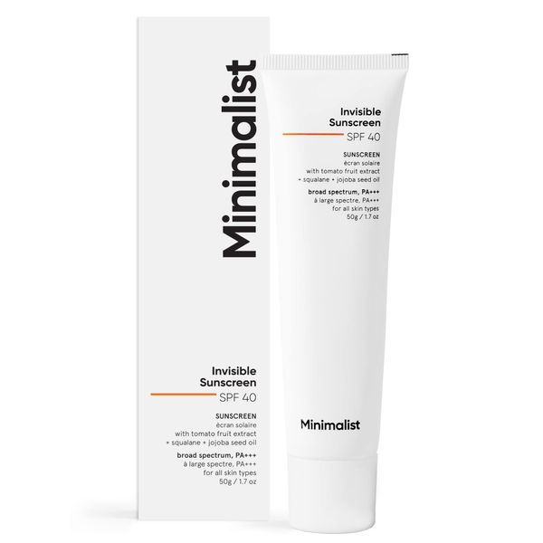 Minimalist SPF 40 Water Resistant Invisible Sunscreen Gel | Ultra Light Gel | No White Cast | Sweat Resistant | PA+++ | With Tomato Extract, Squalane and Jojoba Seed Oil | For Women & Men | 50 gm