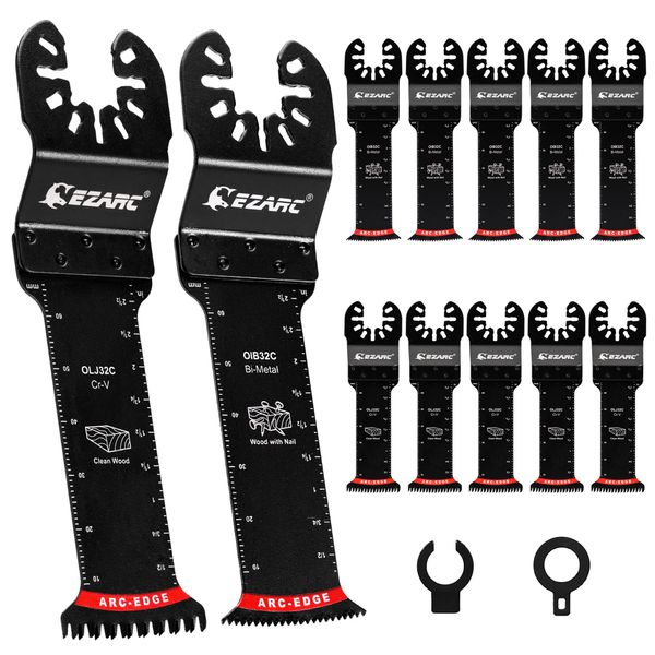 EZARC Oscillating Saw Blades - 10PCS Extra-Long Reach Arc Edge Multitool with Japanese Teeth, CRV and Bi-Metal Clean Cut for Wood Metal, Universal Quick Release Tool Kits