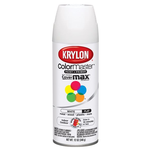 Krylon K05150207 ColorMaster Paint + Primer, Flat, White, 12 oz.