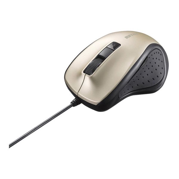 Buffalo BUFFALO Wired BlueLED Quiet 5 Button Mouse, Gold, BSMBU308GD