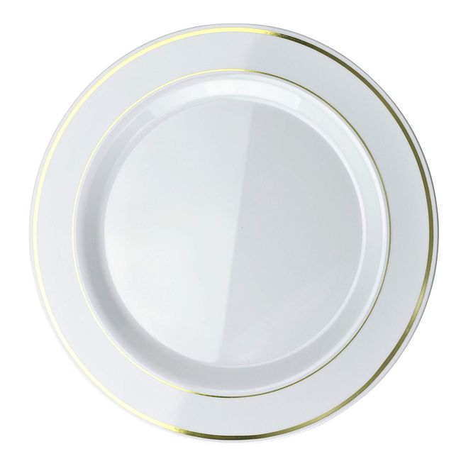 OCCASIONS  40 Plates Pack, Heavyweight Disposable Wedding Party Plastic  Plates (10.5'' Dinner Plate, White & Silver Rim)