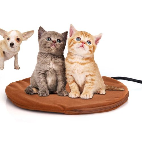 Berocia Pet Heating Pad Small for Kittens Cats Dogs Waterproof Electric 7 Level Adjustable Temperature Pet Bed Warmer Blanket with Chew Resistant Cord Soft Removable Cover (Coffee)