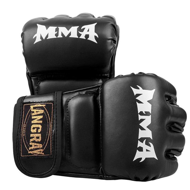 LangRay Half Finger Gloves for MMA, MMA, Boxing, Muay Thai, Karate, Taekwondo, and More for Trailing Men Women (Black)