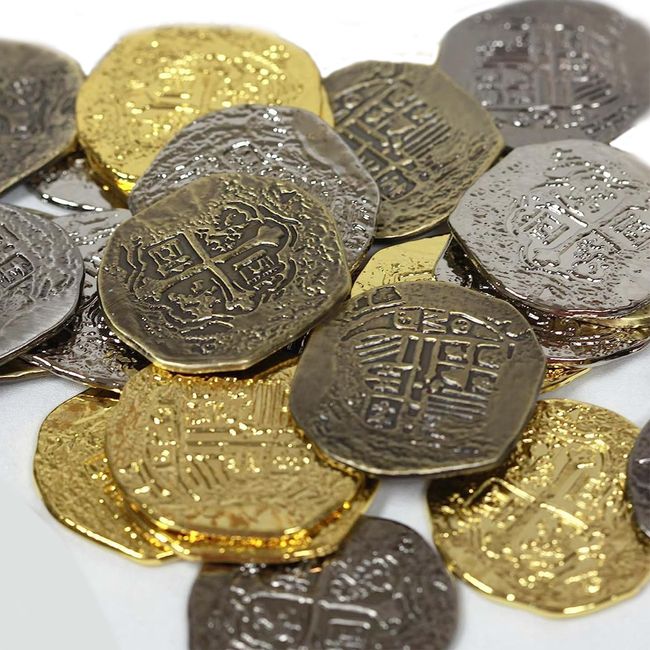 Beverly Oaks Metal Pirate Coins - Gold and Silver Spanish Doubloon Replicas - Fantasy Metal Coin Pirate Treasure (30 pcs)