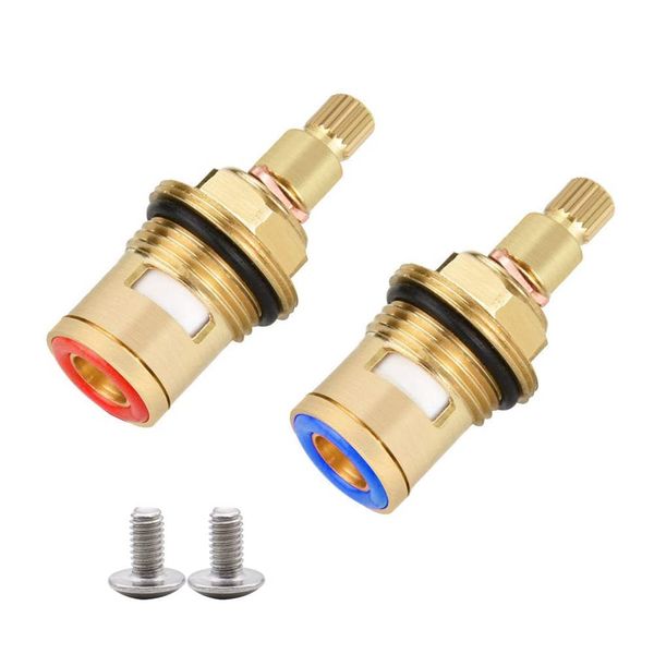 YPLonon 1/2'' Brass Tap Valve Inserts Gland Brass Ceramic Disc Replacement Tap Valve Insert Gland Cartridge Quarter Turn 20 Spline for Home Kitchen Bathroom Mixer Taps (1 Pair Hot & Cold)