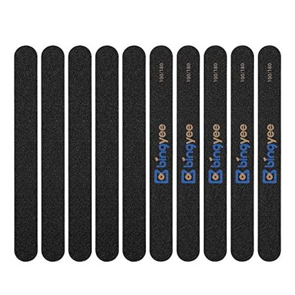 Set of 10 Double-Sided Nail Files with Coarse and Fine Grits for Nail Care, Gel Nail Files, Nail Polish Removal Tools, Unisex, Black (100/180 Grit)