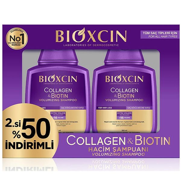 Bioxcin Collagen & Biotin İçeren Hacim Şampuan 300 ml - İkincisi%50 İndirimli Tüm Saç Tipleri İçin