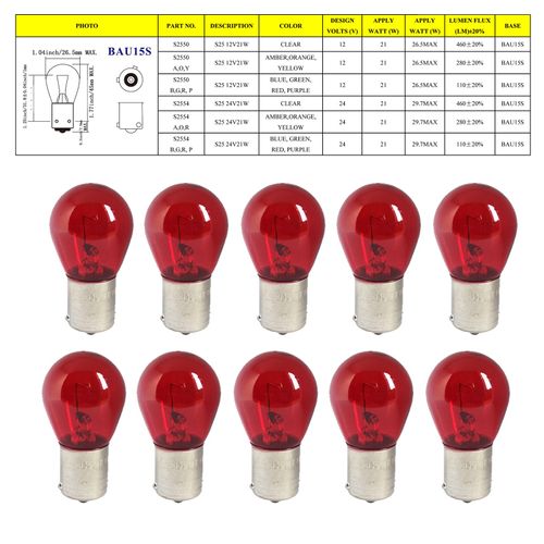 BEIWAOK 10PCS 12V PY21W BAU15S Auto Fog Light Side Break Reversing Indicator Lamp DC 12V 21W For Cars Turn Signal Lights Red Lighting