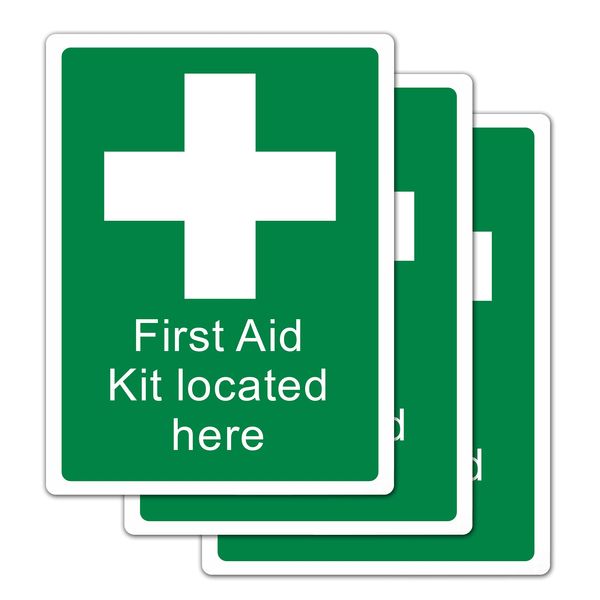 stick4safety First Aid Signs [Pack of 3], First Aid Kit Sticker Safety Sign [15 x 20 cm]